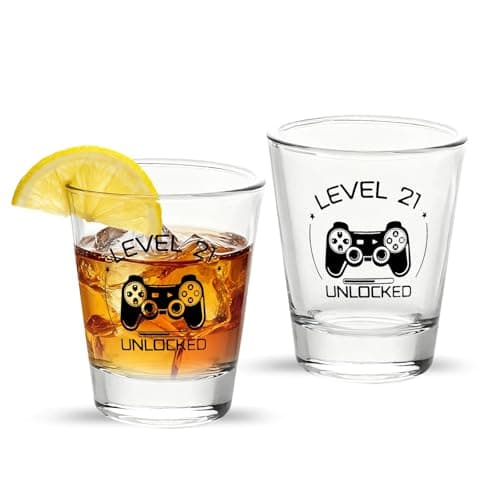 NCnnwovf 21st Birthday Shot Glass,Level 21 Unlocked Birthday Decorations,Cool 21st Birthday Gifts for Him/Her