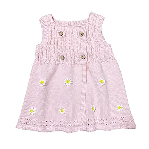Mud Kingdom Sweater Dress for Baby Girls Flower Sleeveless Buttons Pink 18-24 Months