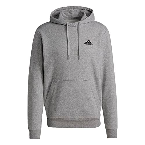adidas Men's Essentials Fleece Hoodie, Medium Grey Heather/Black, Large