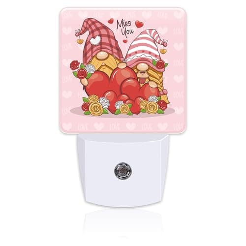 sndheke Valentine's Day Gnome Couple Night Light for Kids, Gnomes with Love Red Hearts Night Light Plug in with Dusk to Dawn Sensor,0.5w Energy Saving Nightlight for Hallway Stairway Kitchen Bedroom