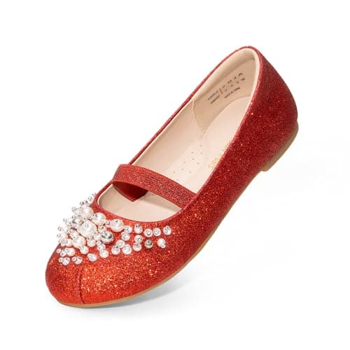 DREAM PAIRS Girls Mary Jane Ballerina Flat Dress Shoes,Size 6 Toddler,Red/Glitter,AURORA-03