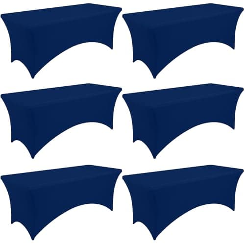 Moosfor Spandex Elastic Fitted 6FT Rectangle Tablecloth 6 Pack, Stretch Washable Reusable Table Cover for Outdoor Picnic, Dining, Wedding, Banquet & Party Events (Navy, 72Lx30Wx30H Inch)