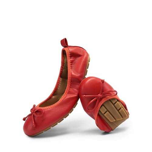 DREAM PAIRS Women's Flats, Foldable Ballet Flats for Women, Bowknot Round Toe Comfort Light Weight Slip-On Dress Shoes Red Size 6 SDFA2409W