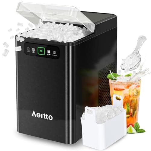 Aeitto Nugget Ice Maker Countertop, Pellet Ice Machine Soft Chewable Ice 40lbs/Day, One-Click Operation, Auto Self-Cleaning Crushed Ice Makers Stainless with Scoop for Home/Kitchen/Office (Black)