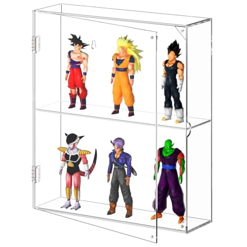 AITEE Acrylic Display Case, Clear Display Case for Funko Pop Figures, 2 Layer Wall Mounted or Desktop Dustproof Display Cabinet Shelf for Collectibles,Mini Toys,Rock, Amiibo