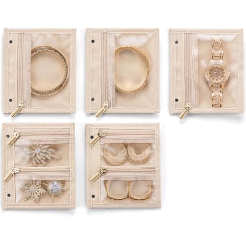 Vlando Travel Jewelry Bag,Small Jewelry Organizers Storage Bag, 5 Pcs Clear Velvet Zipper Pouch Earring Organizer Travel Essentials for Women Girls