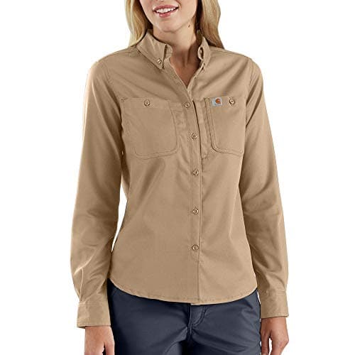 Carhartt Womens Rugged Professional Long Sleeve Work Utility Button Down Shirt, Dark Khaki, X-Large US