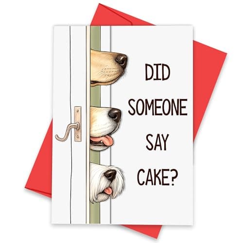 Harmora Funny Dog Birthday Cake Card, Cute Birthday Card from Dogs, Humor Dog Peeking Through Card - 5 x 7 Inches