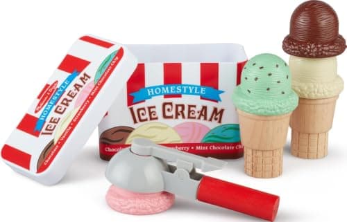 Melissa & Doug Scoop and Stack Ice Cream Playset, Magnetic Wooden Toys & Pretend Play Kitchen Accessories, Preschool Learning Toys for Girls & Boys 3+ - FSC Certified