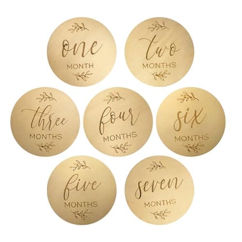 Nextpal Monthly Baby Milestone Signs, Wooden Age Marker Discs and Cards with Months Design, Newborn Photography Props for Baby Shower Gender Reveal and First Year Photo Sessions(7 Pcs)