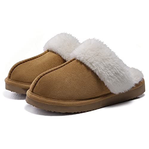 Litfun Women's Fuzzy Memory Foam Slippers Fluffy Winter House Shoes Indoor and Outdoor, Chestnut 8