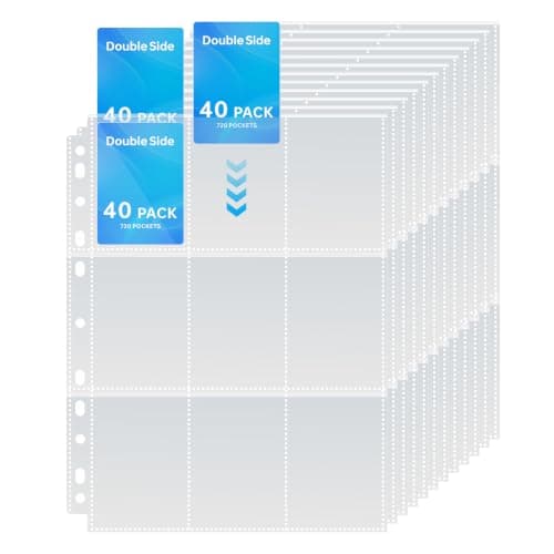 Hijvxk 40 Pack 720 Pockets Trading Card Binder Sleeves 11 Holes Fit, Clear