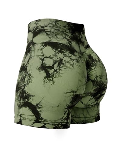 YEOREO Women's Green Tie-Dye Modern High Waisted 3.6" Seamless Squat Proof Contour Gym Yoga Biker Shorts - Small