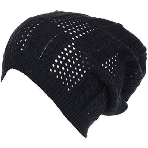 BYOS Women's Airy Cutout Cable Lightweight Slouchy Crochet Knit Beanie Hat