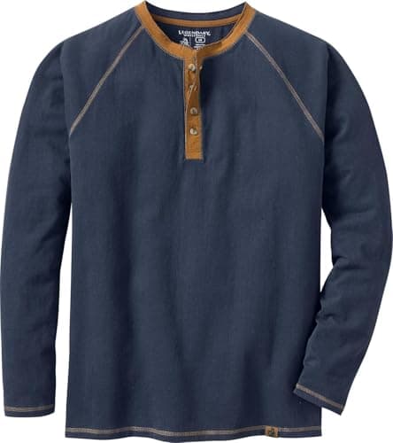 Legendary Whitetails Mens Long Sleeve Casual Fit 100% Cotton Henley Shirt, Navy, 2XL