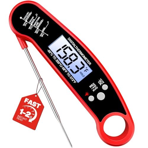 Meat Thermometer Digital – Instant Read Food Thermometer for Grilling, BBQ, Air Fryer, Smoker, Candy Making with Foldable Probe, Kitchen Gadgets, BBQ Essentials, Gift for Mom, Dad, Men, Women, Red