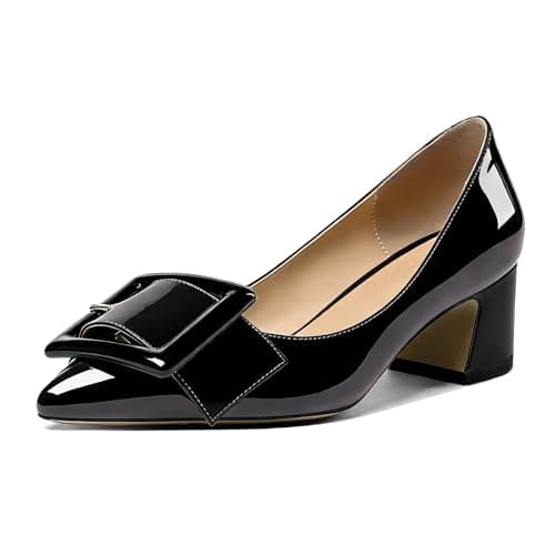 YODEKS Women's Block Mid Heel Point Toe Bow Tie Daily Dressy Office Dress Black US 7.5