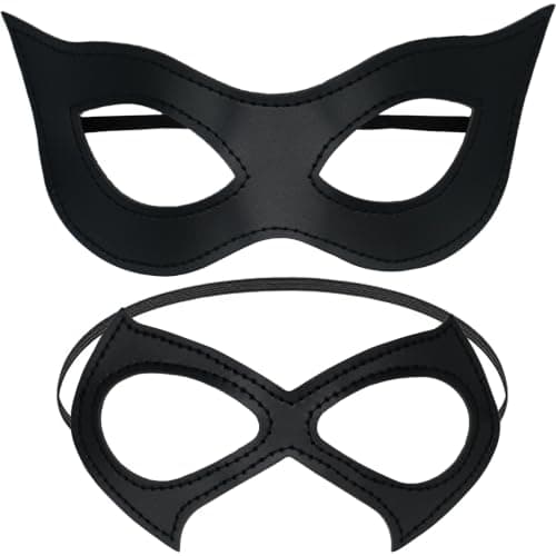 FHAEIOS Cat Mask Woman Black Leather Masquerade Mask for Halloween Cosplay
