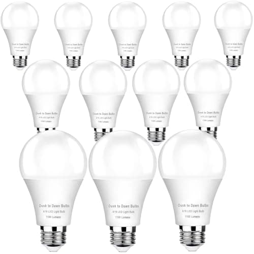 SETEN 12-Pack Dusk to Dawn LED Outdoor Light Bulb, (Equivalent 75 watts) 10W 5000K Daylight 1100LM, Auto On/Off Light Sensor, E26 Base - Weatherproof for Porch, Yard & Garage