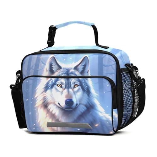 BOENLE Wolf Snowy Lunch Box for Boys Girls Insulated Lunch Bag Kids Cooler Tote Shoulder Strap Reusable for School Travel Picnic