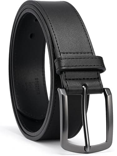 MILORDE Men's 35mm Jean Leather Belt，Handmade, Full Grain Leather for Jeans Casual daily Wear (Black 201, 38)