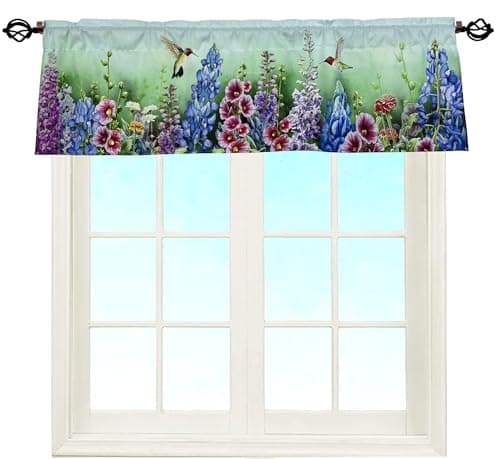 EZ.enjoy Hummingbirds and Florals Design Valance Curtains for Kitchen/Bathroom/Living Room/Bedroom Window Décor Privacy Decorative Spring Summer Rod Pocket 52 X 16 Inches