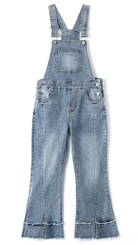 KIDSCOOL Little Big Girls Flared Denim Overalls Relaxed Fit Jeans Jumpsuit