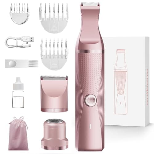 Unibono Pubic Hair Trimmer Women - Waterproof Bikini Trimmer, Rechargeable 3-in-1 Electric Razor, Personal Trimmer Groomer for Body Hair, Cordless Lady Shaver for Legs, Underarms, Face (Rose Gold)