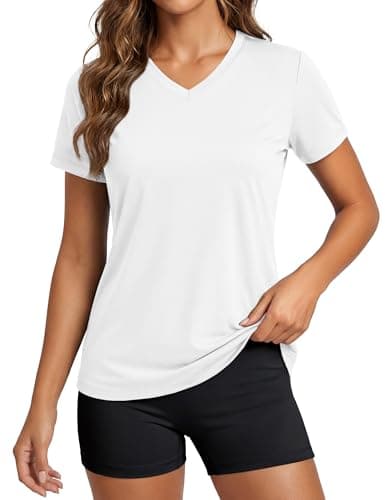 MAGCOMSEN Dry Fit Shirts for Women Short Sleeve Moisture Wick Quick Dry Rash Guard Top Hiking Exercise Shirts White S