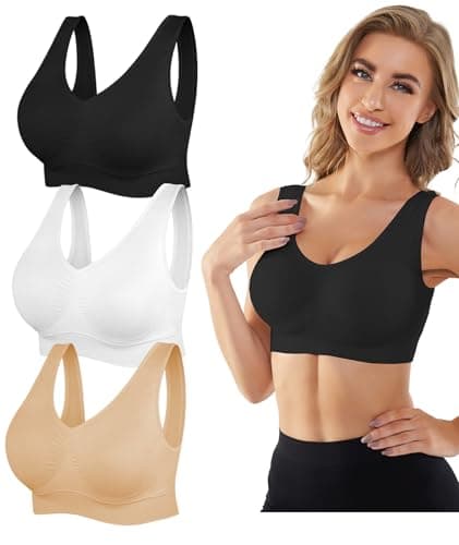 YADIFEN Womens Sports Bras, 3/4/6 Pack Wireless Comfortable Seamless Sleep Yoga Sports Bras for Women with Removable Pads