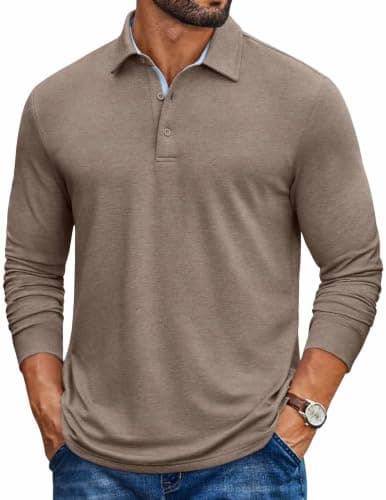 COOFANDY Mens Long Sleeve Polo Shirts Casual Polo Tee Collared Golf Shirt