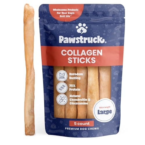 Pawstruck Natural Large 12" Beef Collagen Sticks for Dogs – Long-Lasting Rawhide Alternative, High Protein Treats with Chondroitin & Glucosamine – 5 Pack