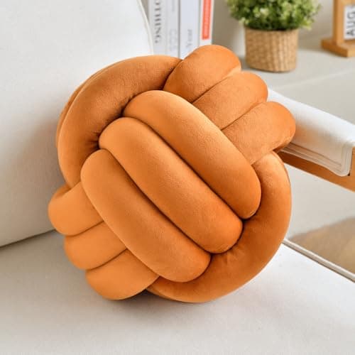 LUSJNGE Knot Pillow Ball Caramel 11 Inch Medium Decorative Throw Pillow