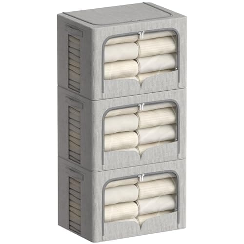 FHSQX 3 Pack Clothes Storage Bins,Light Gray, 15.7x11.8x9.8inch(30L)