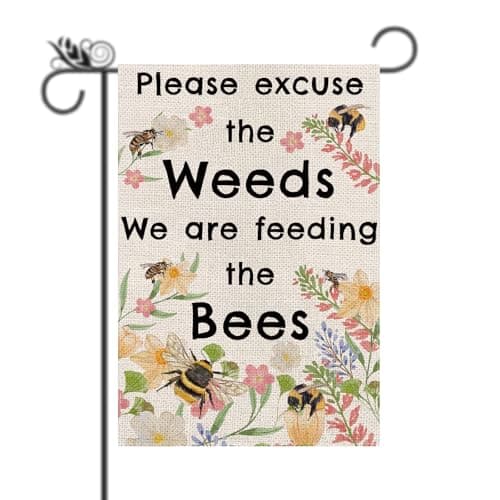Funny Garden Flag - Funny Spring Decor Bee Flag Decorations Burlap Welcome Spring Double Sided Vertical Holiday Yard Lawn Outdoor Decor 12.5 x 18 Inch