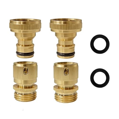 Yoniccal 3/4 Inch GHT Solid Brass Garden Hose Quick Connect Fittings, Water Hose Connectors with Leak-Proof Seal for Outdoor Gardening and Cleaning Use (2, Gold)