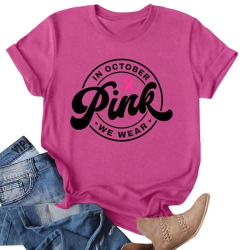 Ithalt Breast Cancer Tshirts for Women in October We Wear Pink Tee Tops