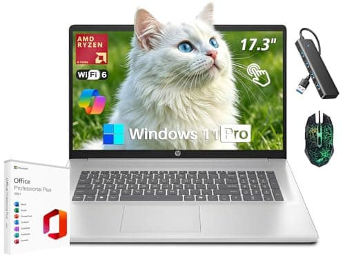 HP 17.3" Touchscreen Business Laptop, AMD Ryzen 5 7430U (6-Core), 16GB RAM, 1 TB SSD, 17.3 Inch HD+ Anti Glare Display, Wi-Fi 6, Bluetooth 5.4, Copilot AI, Fast Charge, Windows 11 Pro, W/Accessories