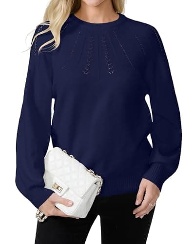 COSSEN Sweaters for Women 2025 Fall Fashion Cute Hollow Out Pullover Sweater M Navy Blue