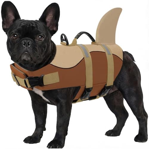 ASENKU Dog Life Jacket - Pet Safety Vest for Swimming & Boating, Shark Life Jacket with Floatation, Dog Lifesavers Swimsuits for Small Medium Large Dogs (Brown, XS)