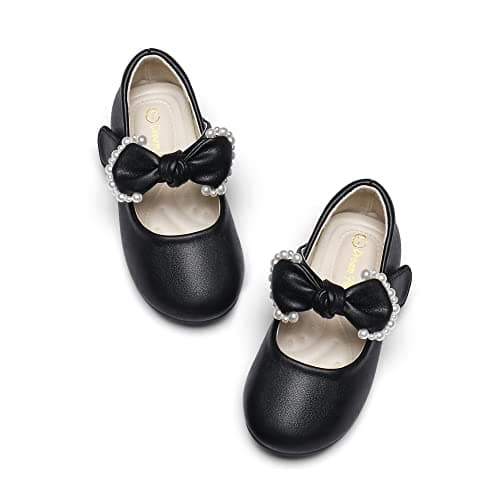 DREAM PAIRS Toddler Flower Girl Dress Shoes Little Girls Mary Janes Ballet Flats Ballerina Shoes Wedding Party,Size 5 Toddler,Black/Pu,SDFL229K