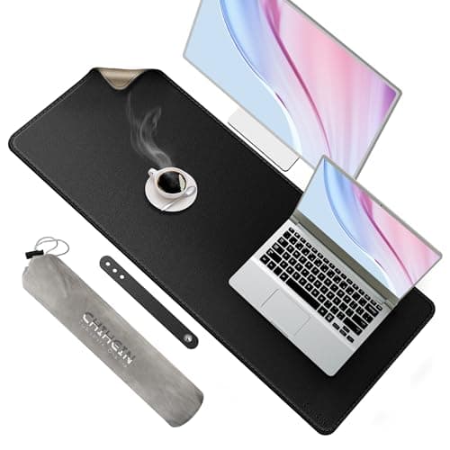 Chihein 43" x 16" 3XL Desk Mat with Cork & PU Leather (Black), Dual Sided Desk Pad Protector, Waterproof Computer Desk Mat for Gaming, Office, Home
