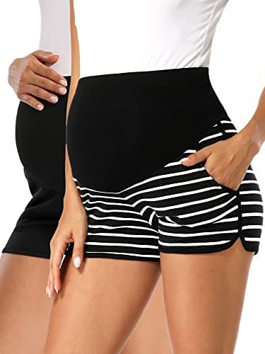 fitglam Women's Maternity Shorts Over Belly Pregnancy Lounge Workout Running Pajama Sleep Shorts with Pockets