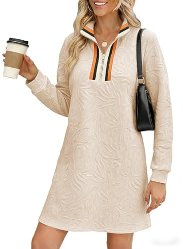 BLENCOT Women's Sweatshirt Dress Fall Long Sleeve Mini Dresses Apricot S