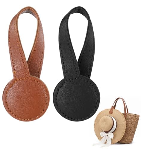2 Pack Travel Hat Clip, Hat Magnet Clip for Travel for Purses, Backpacks, Tote Bags, Luggage, Beach Accessories, and Vacation Essentials - Black &Brown, Leather