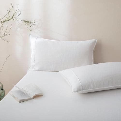 Talasily 100% French Linen Pillow Case Standard Size Set of 2,Oeko-TEX Certified Stone Washed Flax Pillow Shams with Envelope Closure - Breathable & Cooling for Hot Sleepers（White,20''x26''）