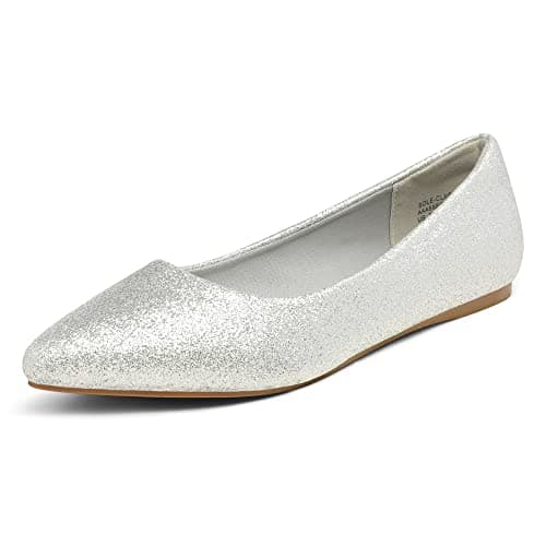 DREAM PAIRS Women's Dress Pointed Toe Flats Ballet Comfort Soft Slip On Casual Flat Shoes for Work Office Business,Size 5.5,Silver/Glitter
