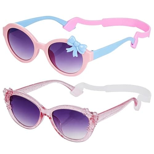 Yolyoo Girls Sunglasses Cute Multiple Shaped Beach Sunglasses with Silicon Strap for Toddler Girls Age 3-10 Outdoor Summer Vacation Use