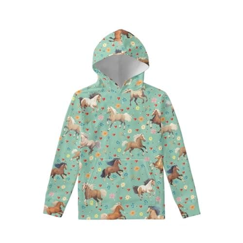 WELLFLYHOM Horse Shirts for Girls 11T 12T 13T Fashion Hoodies and Sweatshirt Graphic Pullover Top Long Sleeve Hoodie Loose Comfy Fall Outfits Workout Sweater Shirt Jumpers for Boys