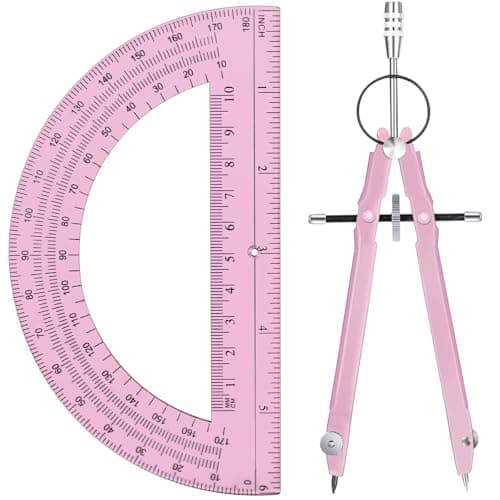 EBOOT Math Geometry Set Metal Compass 6" Clear Protractor, Pink and Pink